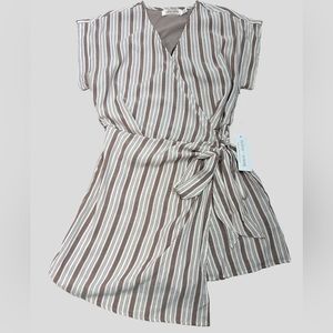 BISHOP+YOUNG Womens S Beige Ivy Romper in Divine Stripe Asymmetric and White